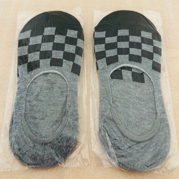 🧦 New 🧦 2 Pairs Unisex Basic Checks No Show Liners - 2 Pack, Gray/Black - Picture 1 of 2